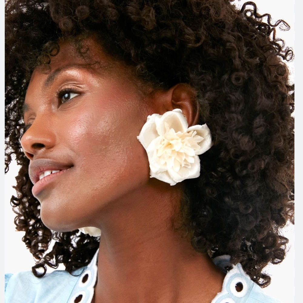 Tuckernuck Cream Floral Statement Clip-On Earrings